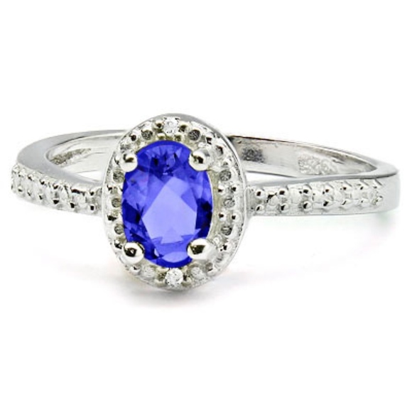 Ring 2/5 Carat Oval Cut Sparkling Egyptian Blue Tanzanite & 2 Round Cut 0.010 Ct